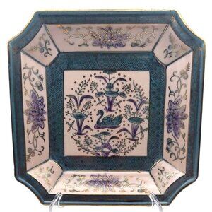 Vintage Gold Castle Japanese 8" Square Plate Hand-Painted Swan Floral Gold Trim
